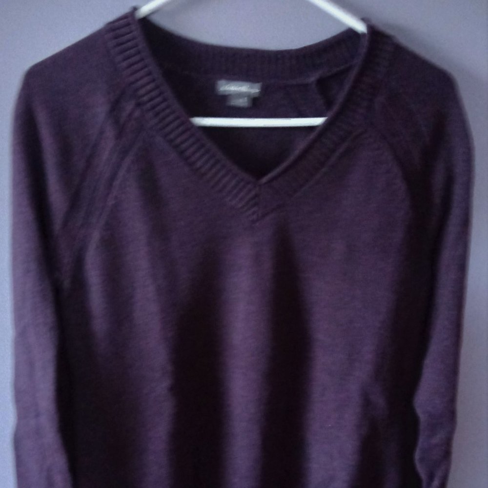 Eddie Bauer V neck pullover, purple, size small